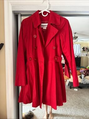 Marina Red Double-Breasted Trench Coat with Flared Skirt